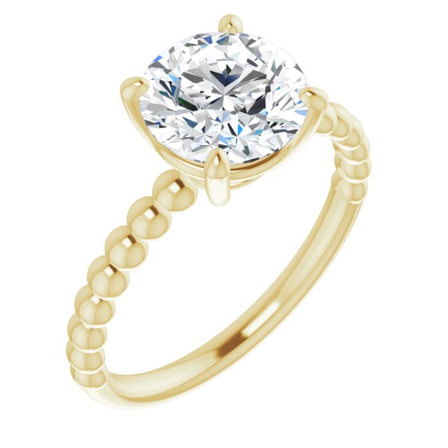 14K Yellow Gold Customizable [[Cut] Cut Solitaire with Thin Beaded-Bubble Band