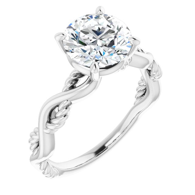 18K White Gold Customizable Round Cut Solitaire with Twisting Split Band