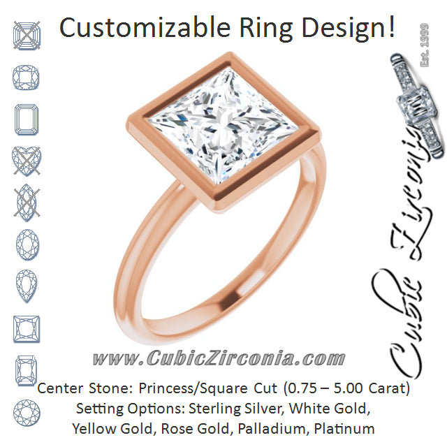 Cubic Zirconia Engagement Ring- The Aeriol (Customizable Bezel-set Princess/Square Cut Solitaire with Thin Band)
