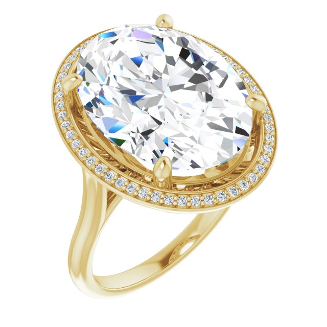10K Yellow Gold Customizable Cathedral-Raised Oval Cut Halo Style