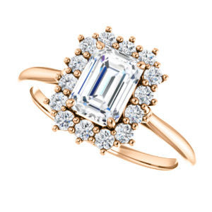 Cubic Zirconia Engagement Ring- The Kirsten (Customizable Emerald Cut with Large Cluster-Accent Crown-Supported Halo)