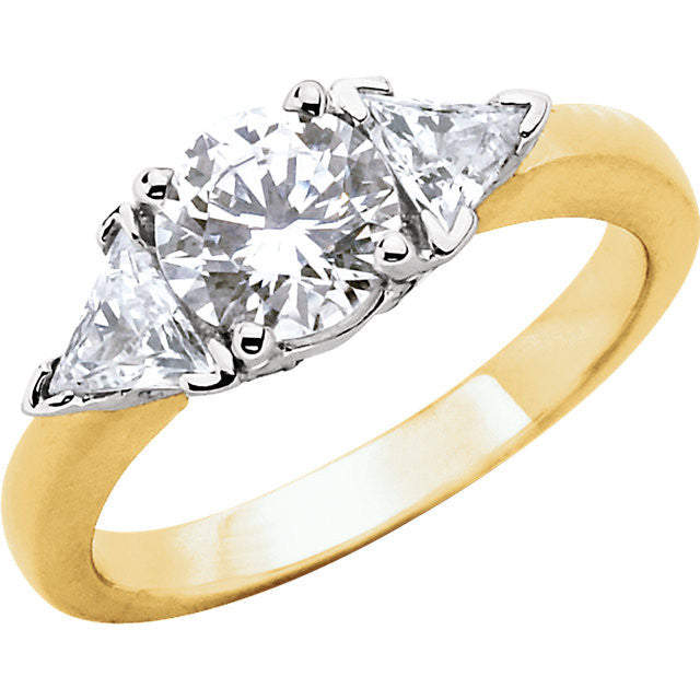 Cubic Zirconia Engagement Ring- The Randi (3-stone Round and Triangle Cut with Two-tone Option)
