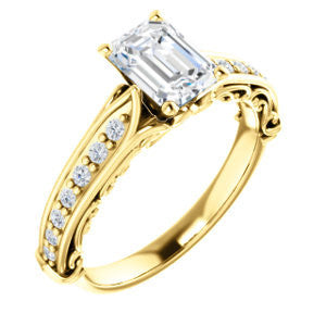 Cubic Zirconia Engagement Ring- The Martha (Customizable Radiant Cut Setting with Pavé Three-sided Band and Peekaboos)