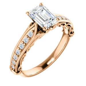 Cubic Zirconia Engagement Ring- The Martha (Customizable Radiant Cut Setting with Pavé Three-sided Band and Peekaboos)