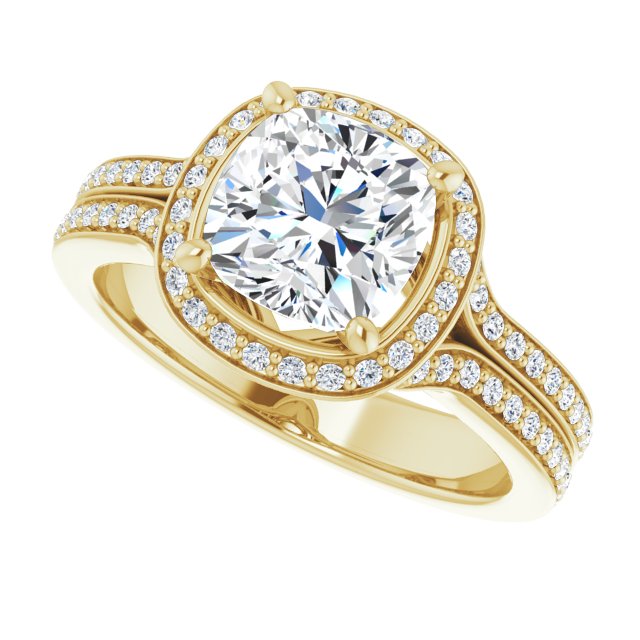 Cubic Zirconia Engagement Ring- The Dionne (Customizable Cathedral-raised Cushion Cut Setting with Halo and Shared Prong Band)