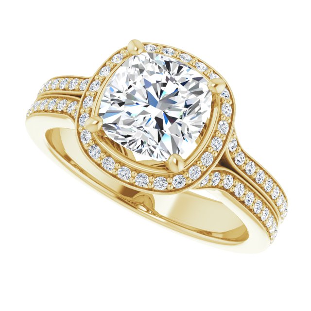 Cubic Zirconia Engagement Ring- The Dionne (Customizable Cathedral-raised Cushion Cut Setting with Halo and Shared Prong Band)