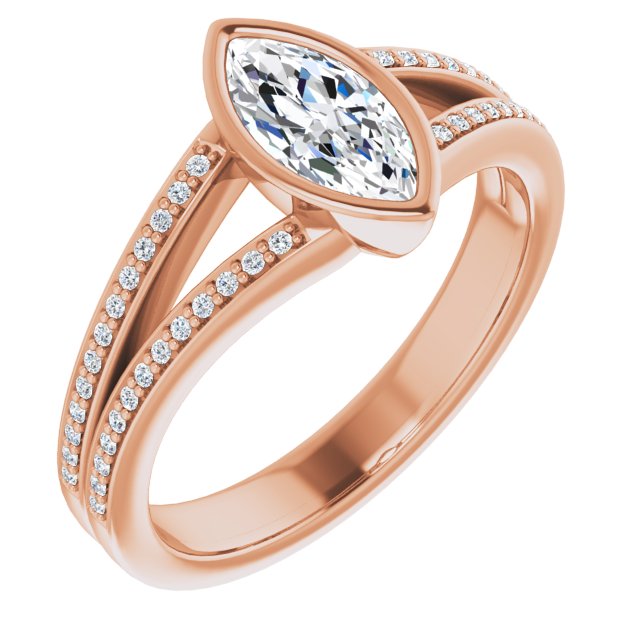 10K Rose Gold Customizable Bezel-set Marquise Cut Design with Split Shared Prong Band