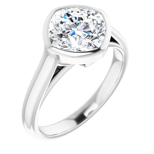 10K White Gold Customizable Cathedral-Bezel Cushion Cut 7-stone "Semi-Solitaire" Design