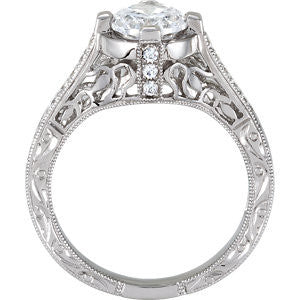 Cubic Zirconia Engagement Ring- The ________ Naming Rights 69-811 (1.13 Carat Vintage with Hand-Engraved Band and Prong Accents)