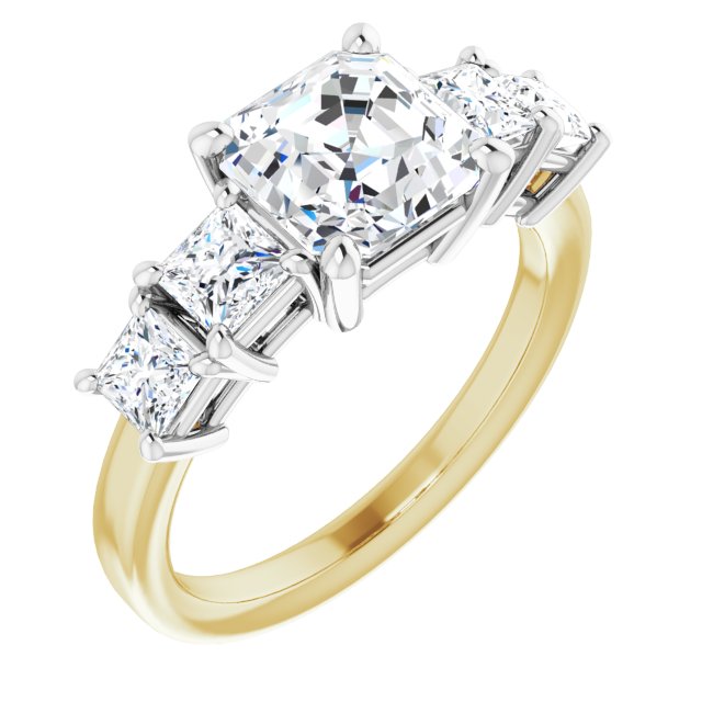 14K Yellow & White Gold Customizable 5-stone Asscher Cut Style with Quad Princess-Cut Accents