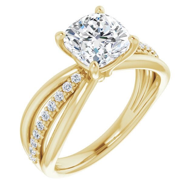 Cubic Zirconia Engagement Ring- The Rissa (Customizable Cushion Cut Design with Tri-Split Accented Band)