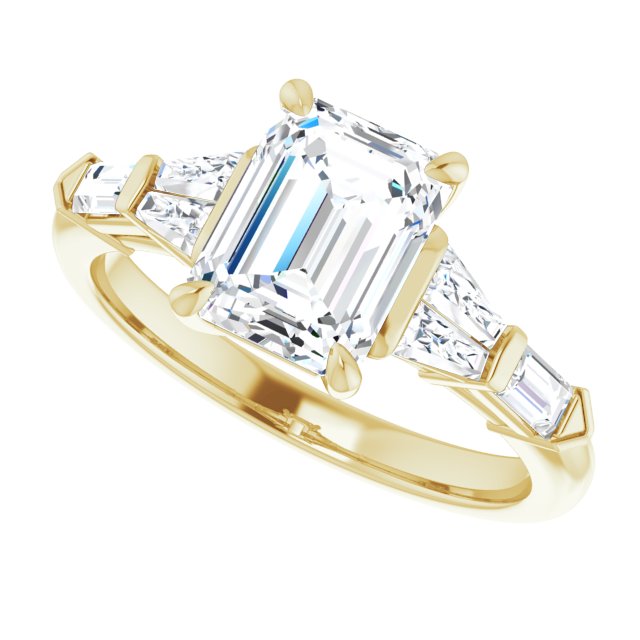 Cubic Zirconia Engagement Ring- The Annaliza (Customizable 7-stone Design with Radiant Cut Center and Baguette Accents)