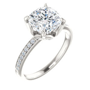 Cubic Zirconia Engagement Ring- The Sandy (Customizable Prong-Accented Cushion Cut Style with Thin Pavé Band)