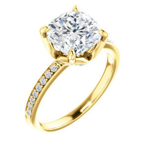 Cubic Zirconia Engagement Ring- The Sandy (Customizable Prong-Accented Cushion Cut Style with Thin Pavé Band)