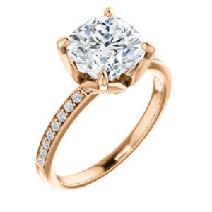 Cubic Zirconia Engagement Ring- The Sandy (Customizable Prong-Accented Cushion Cut Style with Thin Pavé Band)