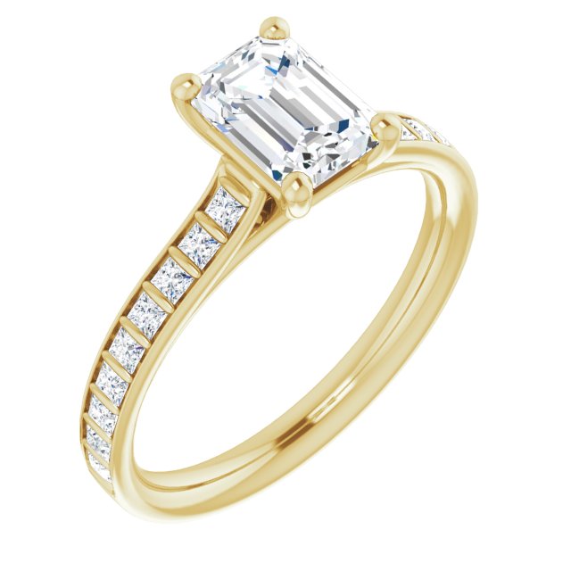 10K Yellow Gold Customizable Emerald/Radiant Cut Style with Princess Channel Bar Setting