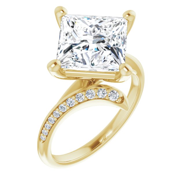 10K Yellow Gold Customizable Princess/Square Cut Style with Artisan Bypass and Shared Prong Band