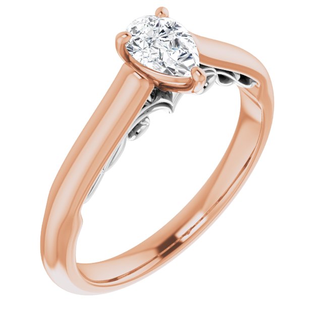 14K Rose & White Gold Customizable Pear Cut Cathedral Solitaire with Two-Tone Option Decorative Trellis 'Down Under'