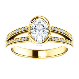 Cubic Zirconia Engagement Ring- The Monami (Customizable Bezel Oval Cut with Split-pavé Band Accents & Euro Shank)