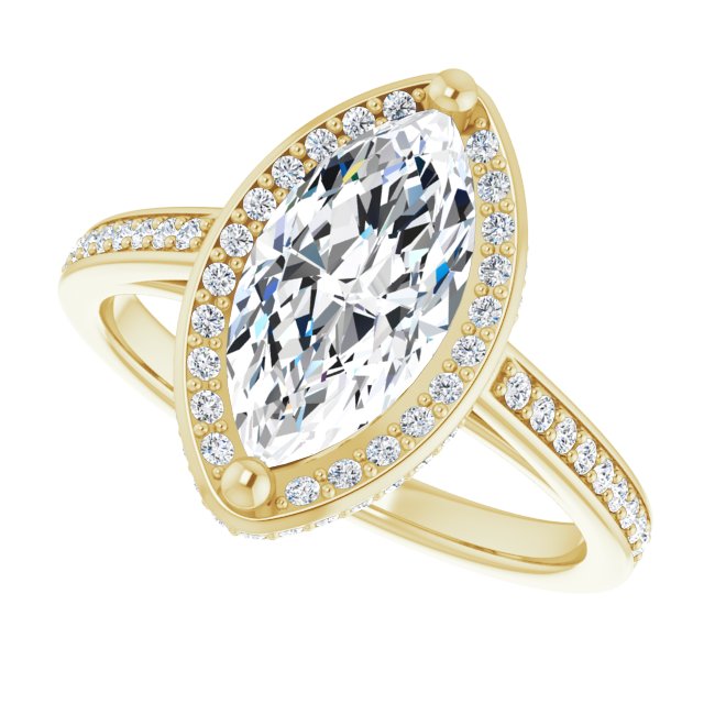 Cubic Zirconia Engagement Ring- The Estelle (Customizable Cathedral-Halo Marquise Cut Design with Under-halo & Shared Prong Band)