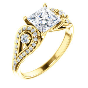 Cubic Zirconia Engagement Ring- The Tonya Laverne (Customizable Princess Cut Design with Winged Split-Pavé Band)