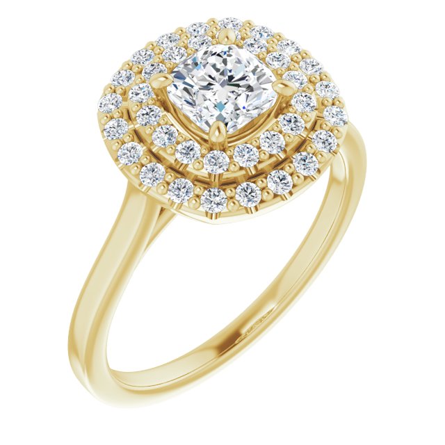 10K Yellow Gold Customizable Cathedral-set Cushion Cut Design with Double Halo