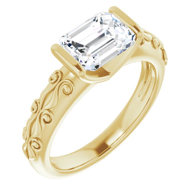 Cubic Zirconia Engagement Ring- The Cora (Customizable Bar-set Emerald Cut Setting featuring Organic Band)