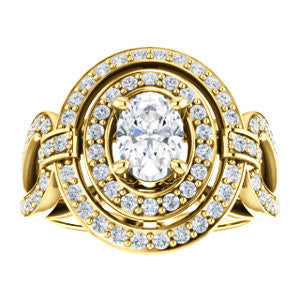 Cubic Zirconia Engagement Ring- The Jill (Oval Cut Double Halo with Ultrawide Split-Pavé Band)