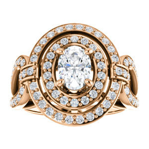 Cubic Zirconia Engagement Ring- The Jill (Oval Cut Double Halo with Ultrawide Split-Pavé Band)