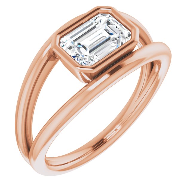 10K Rose Gold Customizable Bezel-set Emerald/Radiant Cut Style with Wide Tapered Split Band