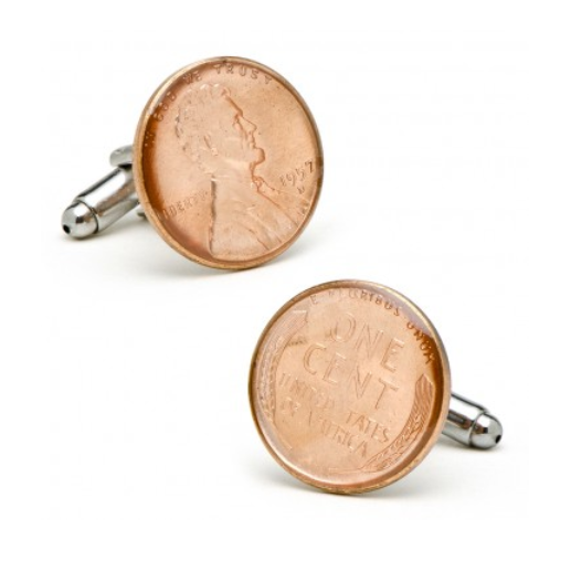 Men’s Cufflinks- Silver Plated Authentic U.S. "Wheat Penny" Coin Jewelry