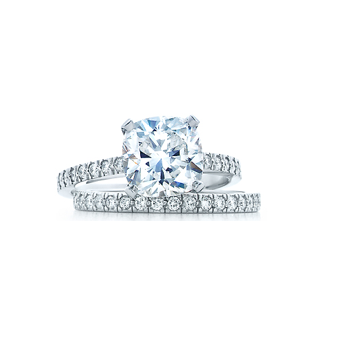 CZ Wedding Set, Style 1356 feat The Tien Engagement Ring (2 CT Cushion Cut with Pave Band)