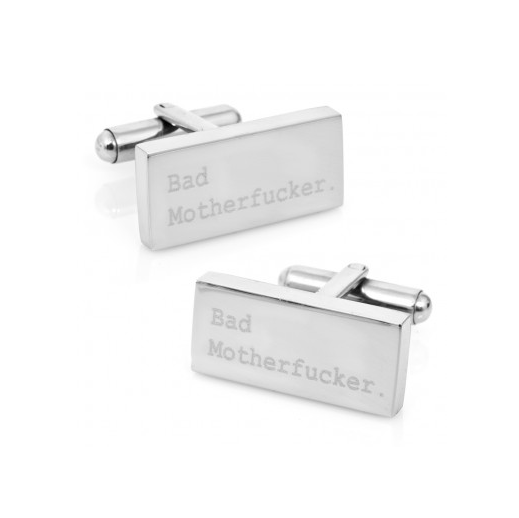Men’s Cufflinks- Stainless Steel Rectangles with "Bad Mother F'er" Engraving