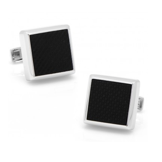 Men’s Cufflinks- Sterling Silver Square Frame with Laser-Etched Black Onyx