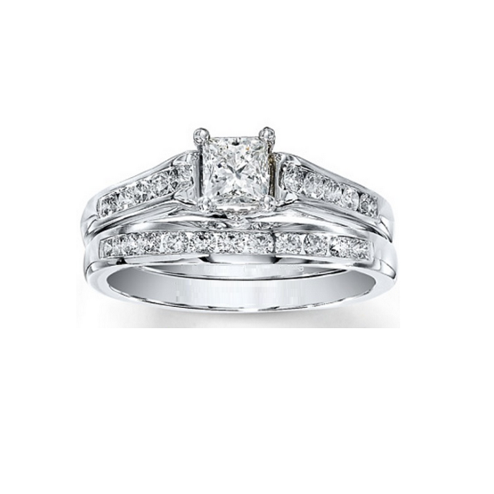 CZ Wedding Set, Style 10-59 feat The Jancy engagement ring (0.5-2.0 CT Princess Center Stone)