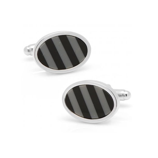Men’s Cufflinks- Black/Grey Hematite & Onyx Diagonal Striped