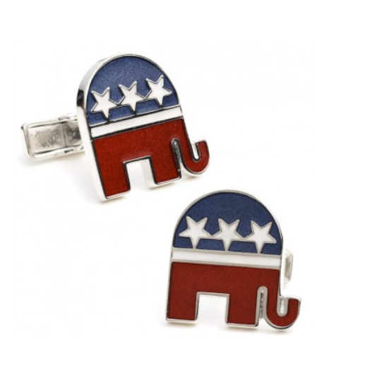 Men’s Cufflinks- Sterling Silver Republican Elephants (Red/White/Blue Enamel)