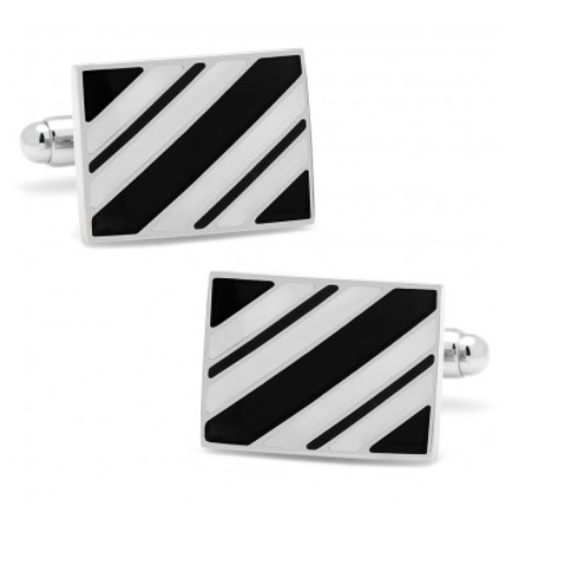 Men’s Cufflinks- Black and White Rectangle Repp Stripe