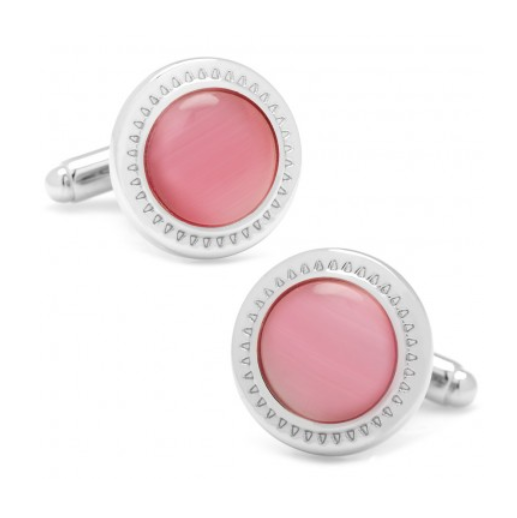 Men’s Cufflinks- Pink Catseye with Etched Circular Border