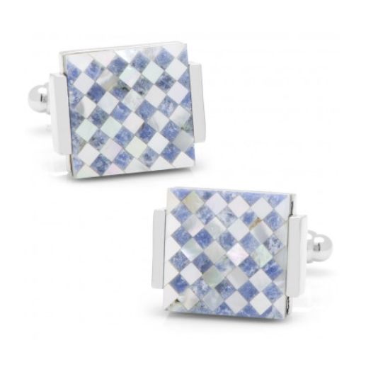 Men’s Cufflinks- Floating Lapis and Mother of Pearl Checkered Design