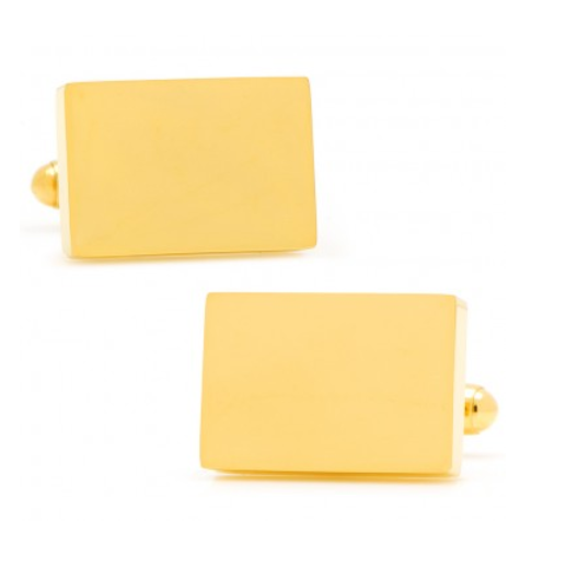 Men’s Cufflinks- Block Stainless Steel Rectangles with Yellow Gold Plating