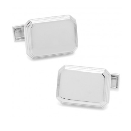 Men’s Cufflinks- Sterling Silver Engravable Rectangles with Ridged Border