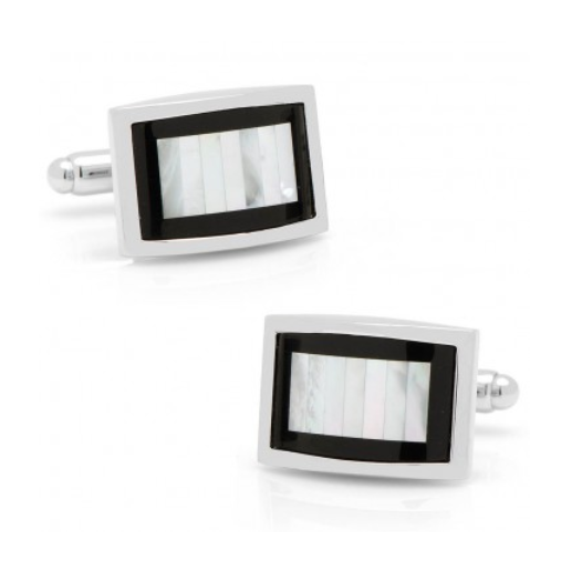 Men’s Cufflinks- Onyx Framed with Vertical Tiled Mother of Pearl