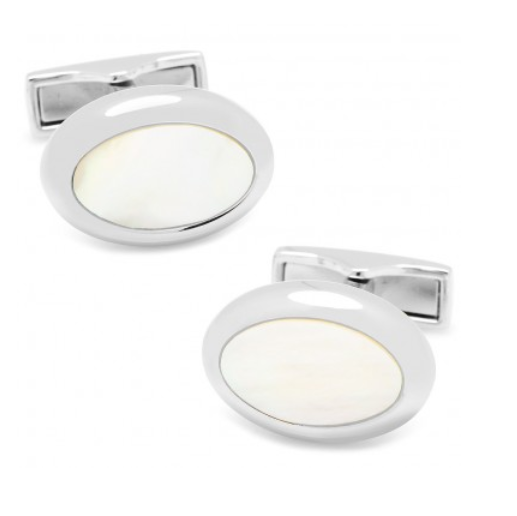 Men’s Cufflinks- Palladium Plated and White Mother of Pearl Ovals