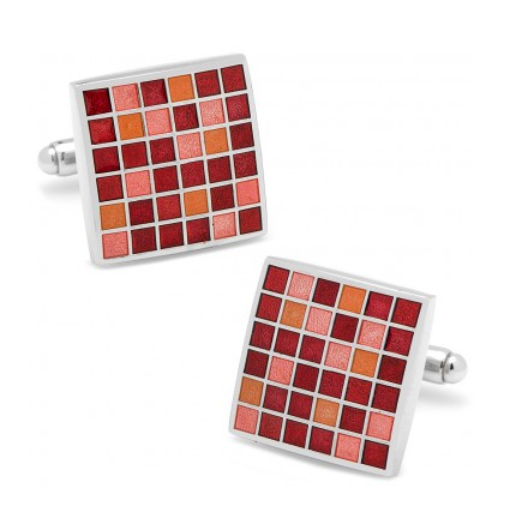 Men’s Cufflinks- Red Mosaic Checker Board Design