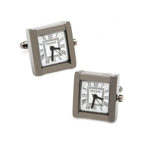 Men’s Cufflinks- Black Stainless Steel and Gunmetal Square Watches (Functional)