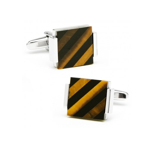 Men’s Cufflinks- Silver Plated with Floating Tigers Eye & Onyx