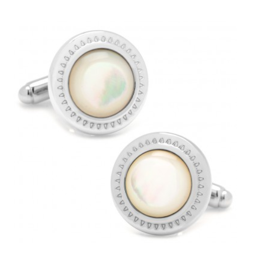 Men’s Cufflinks- Mother of Pearl with Etched Circular Border