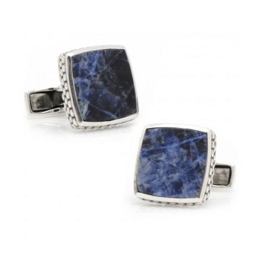 Men’s Cufflinks- Sterling Silver Classic Scaled Lapis Inlaid