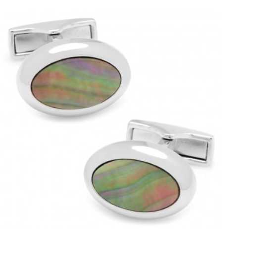 Men’s Cufflinks- Palladium Plated and Black Mother of Pearl Ovals